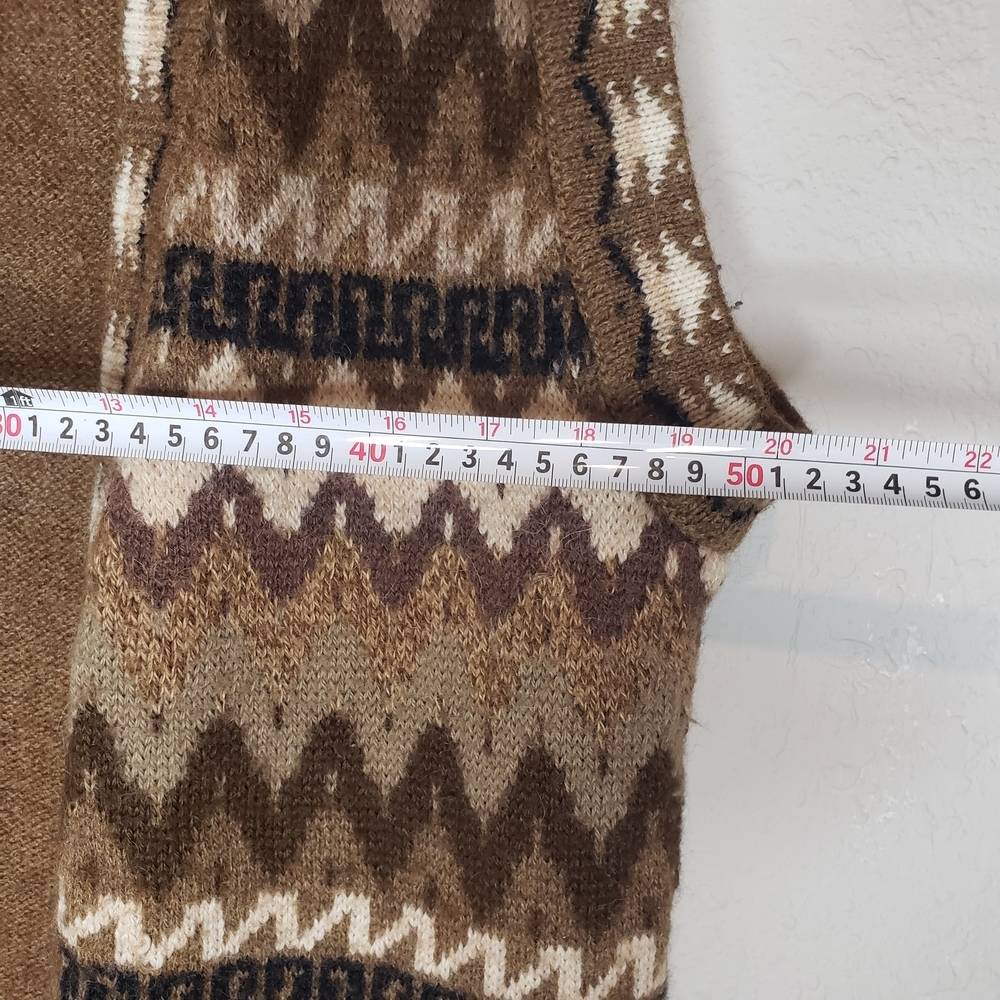 Inca 100% Alpaca Wool Vest Brown Patterned Women's Cardigan Open Front - Picture 5 of 8